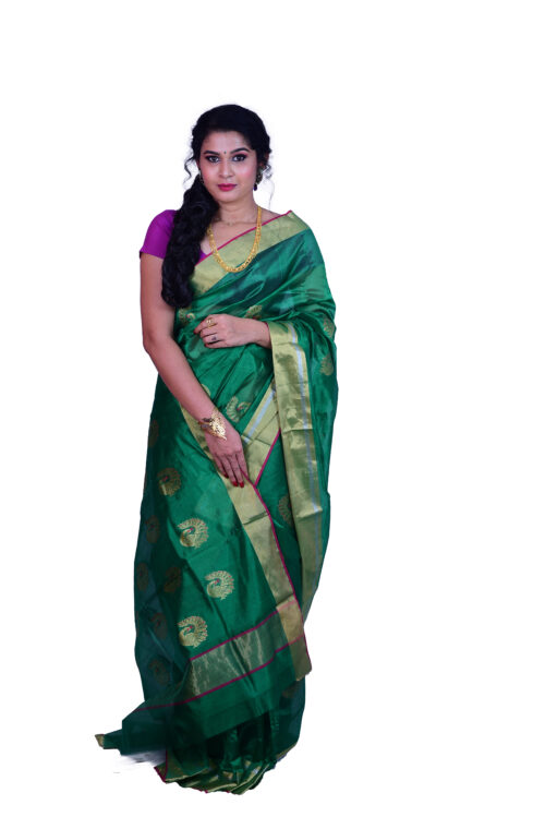 infashiow chanderi Bottle Green silk saree