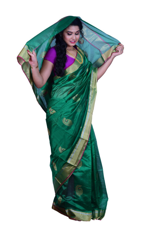 infashiow chanderi Bottle Green silk saree