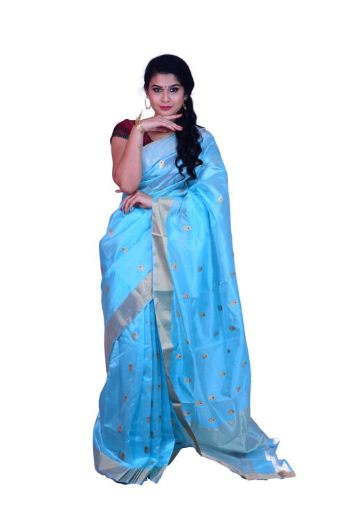 infashiow chanderi Sky blue silk saree