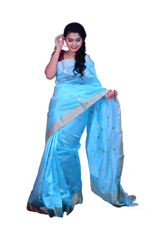 infashiow chanderi Sky blue silk saree