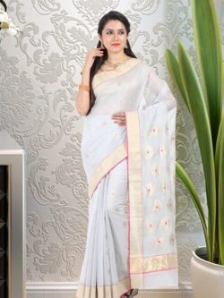 Infashiow Silver Colored Saree