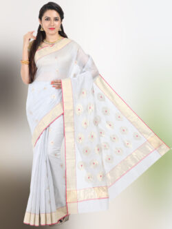 Infashiow Silver Colored Saree