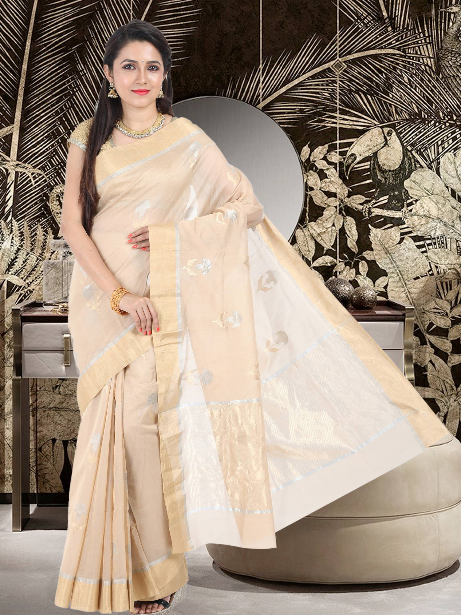 Fancy Party Wear Designer Saree Light Grey Colour