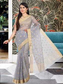 Infashiow Grey Silk Saree