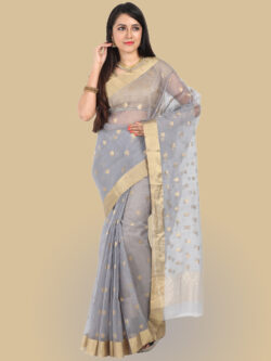 Infashiow Grey Silk Saree