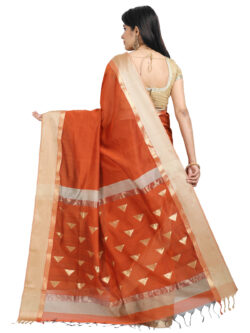 Infashiow Red Brick Colored Maheshwari Silk Saree