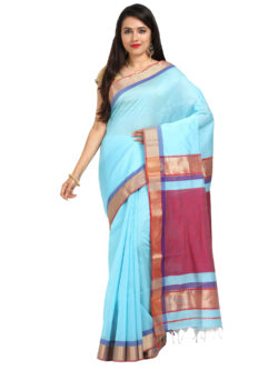 Infashiow Sky Blue Colored Maheshwari Silk Saree