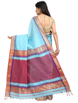 Infashiow Sky Blue Colored Maheshwari Silk Saree