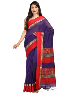 Infashiow Dark Purple Colored Maheshwari Silk Saree