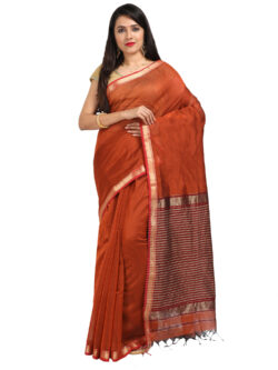 Infashiow Corol Red Colored Maheshwari Silk Saree