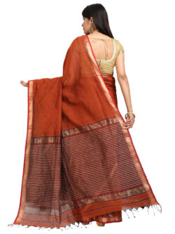 Infashiow Corol Red Colored Maheshwari Silk Saree