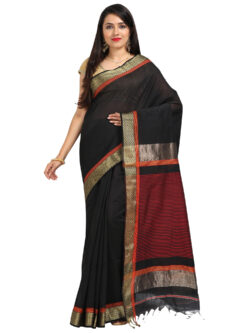 Infashiow Black Maheshwari Silk Saree