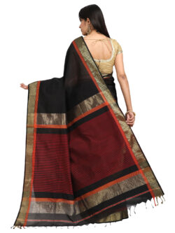 Infashiow Black Maheshwari Silk Saree