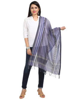 Infashiow Bluish Grey Colored Handcrafted Cotton Scarf