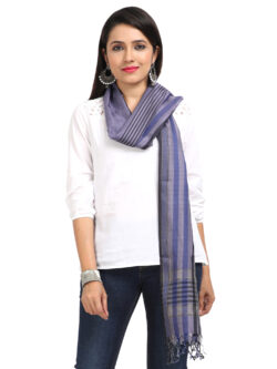 Infashiow Bluish Grey Colored Handcrafted Cotton Scarf