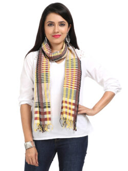 Infashiow Yellow Red Striped Handcrafted Cotton Scarf