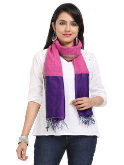 Infashiow Pink and Blue Colored Handcrafted Cotton Scarf