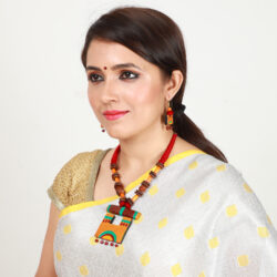 Infashiow Yellow, Red & Blue Colored Handcrafted Terracotta Jewelry Set