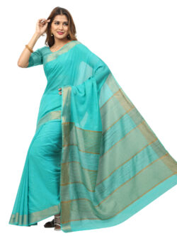 Infashiow Handloom Woven Pure Tussar Ghicha Silk Aqua Blue Colored Saree