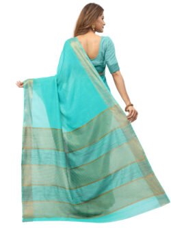 Infashiow Handloom Woven Pure Tussar Ghicha Silk Aqua Blue Colored Saree