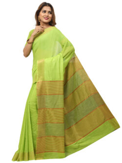 Infashiow Handloom Woven Pure Tussar Ghicha Silk Parrot Green Colored Saree