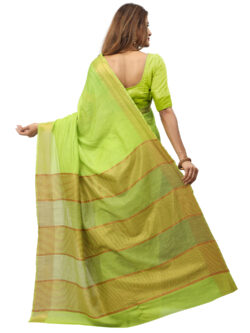 Infashiow Handloom Woven Pure Tussar Ghicha Silk Parrot Green Colored Saree