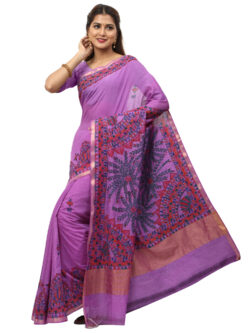 Infashiow Purple Madhubani Hand Painted Silk Saree