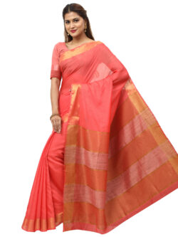 Infashiow Handloom Woven Pure Tussar Ghicha Silk Brick Red Colored Saree