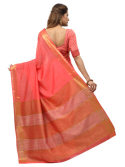 Infashiow Handloom Woven Pure Tussar Ghicha Silk Brick Red Colored Saree