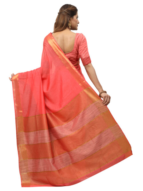 Infashiow Handloom Woven Pure Tussar Ghicha Silk Brick Red Colored Saree - Image 2