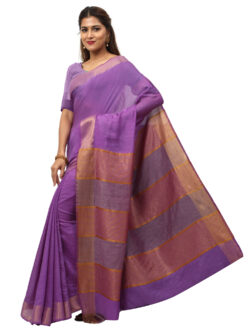 Infashiow Handloom Woven Pure Tussar Ghicha Silk Purple Colored Saree