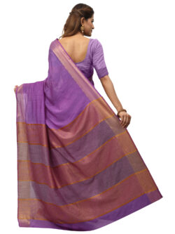 Infashiow Handloom Woven Pure Tussar Ghicha Silk Purple Colored Saree