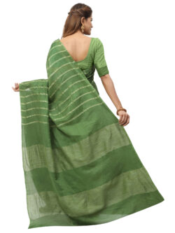 Infashiow Handloom Woven Pure Tussar Ghicha Silk Green Colored Striped Saree