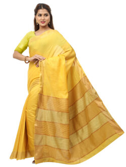 Infashiow Handloom Woven Pure Tussar Ghicha Silk Yellow Colored Saree