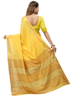 Infashiow Handloom Woven Pure Tussar Ghicha Silk Yellow Colored Saree