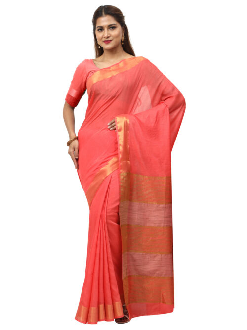 Infashiow Handloom Woven Pure Tussar Ghicha Silk Brick Red Colored Saree - Image 5