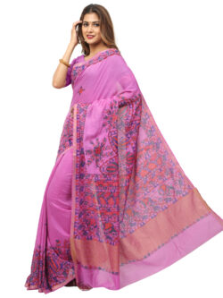 Infashiow Fushcia Pink Madhubani Hand Painted Silk Saree