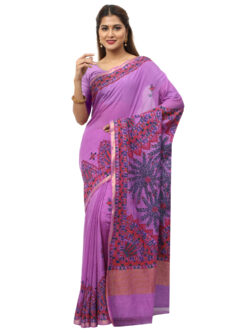 Infashiow Purple Madhubani Hand Painted Silk Saree